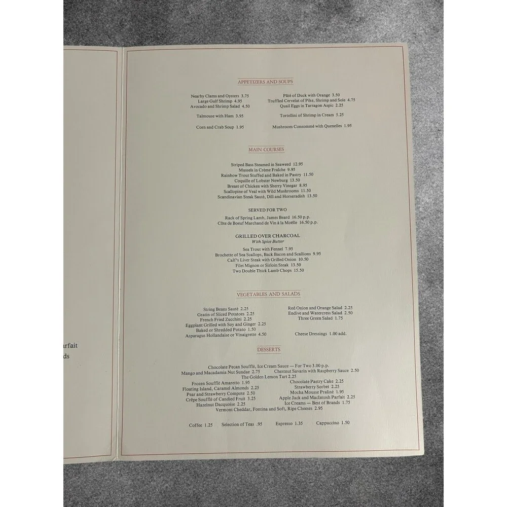 Windows on the World- 107th Floor- Twin Towers- New York, NY menu